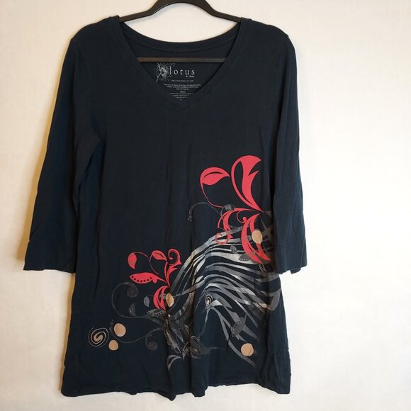 Lotus by Soma Tunic Women Small Peruvian Pima Cotton Black Red Graphic Geometric - Picture 1 of 11